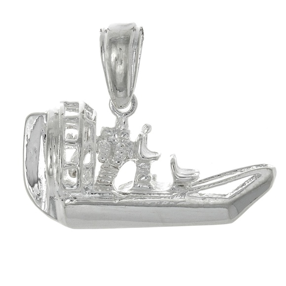 925 Sterling Silver Nautical Necklace Charm Pendant, 3D Airboat with chain - Picture 13 of 15